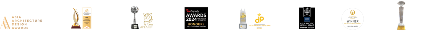 Award logos: PropertyGuru, ASEAN Property Developer, StarProperty, Asia Architecture Design Awards, OPAL and more